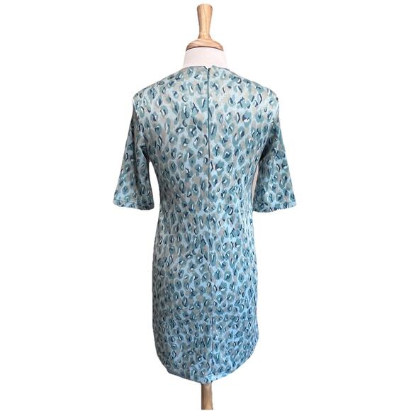 Tyler Boe Women’s S Cheetah Print Knit Shift Dress Boho Retro Baby Blue - Picture 5 of 7
